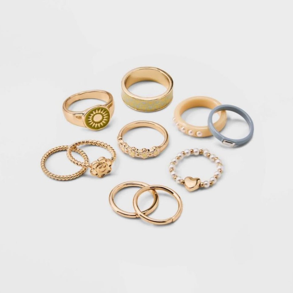Sun Heart Flower Stacking Ring Set 10pc 679-Wild Fable 8$